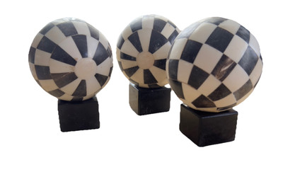 3  Checkered Inlay Black White and Ivory Decorative Balls 3-4