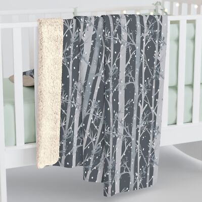 Snowy Birch Trees, Cozy Sherpa Fleece Blanket, Nordic Winter, Throw Blanket Gift-image