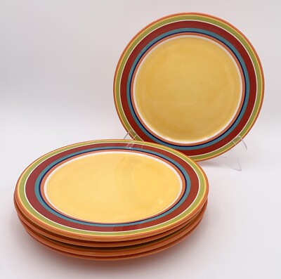 Lot Of 5 Pier 1 One Summer Stripes 10-3/4” Dinner Plates Dishes Ironstone NEW-image