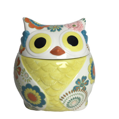 Pier 1 Imports OWL Cookie Jar Lid Flowers 1970s Retro Design Clean-image