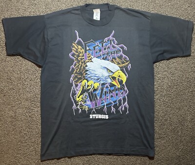 Vintage 90s Sturgis Feel The Wind XL Vintage American Thunder Rare Biker Harley -image