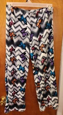 PJ Licious White & Bright Butterfly Plush Fleece Pajama Pants Size Medium -image