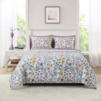Mainstays Floral Reversible 7-Piece Bed in A Bag Comforter Set with Sheets Full-image