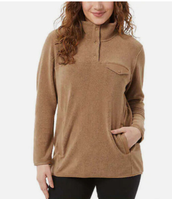 32 Degrees Heat Womens 1/4 Snap Neck Fleece Pullover Kangaroo (Brown, XL) USED-image
