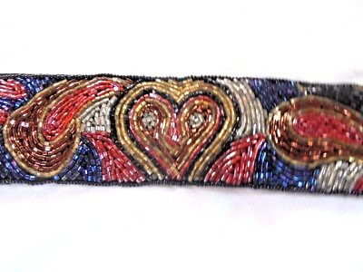 Beautiful Vintage ADJ Fashion Imports Glass Beaded Heart Design Womens Belt-image