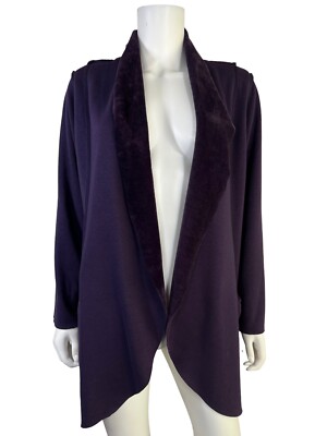 Soft Surroundings Open Front Cardigan Cozy Carefree Fleece Lined Jacket Purple M-image
