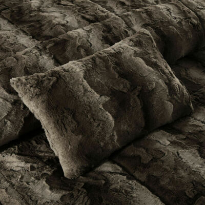 NEW!~ COZY ULTRA LUXURY SOFT MODERN PLUSH FAUX FUR BROWN GREY CHIC COMFORTER SET-image