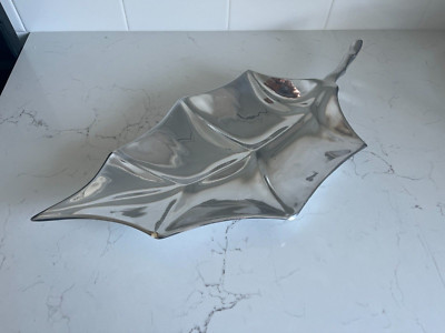 Vintage Old Town Imports Pewter Tray w/ Leaf Design-image