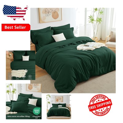 Elegant Full Comforter Set in Emerald Green with Sheets - Boho Style 7PC-image