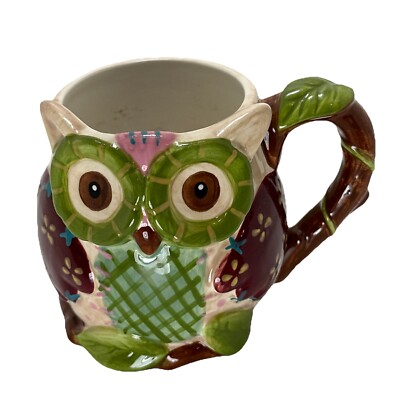 Pier 1 Imports Mug Cup Olli  The Owl  3D Hand-Painted Coffee Tea Ceramic 20 oz-image