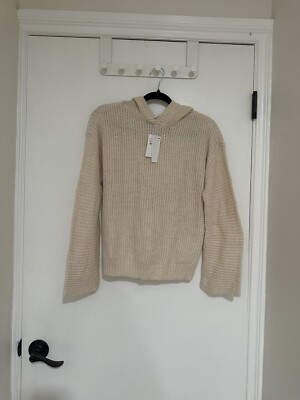 Abound Hooded Back Slit Cotton Blend Cozy Hooded Knit Sweater Cream Size S NWT-image
