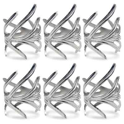DII DESIGN IMPORTS ANTIQUE BRANCH SILVER FINISH NAPKIN RINGS SET OF 6 PIECES NIB-image