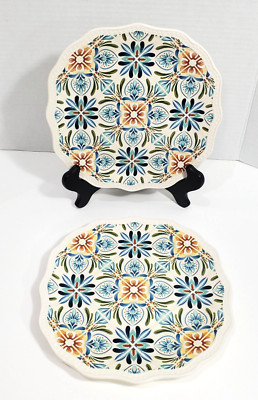 Pier 1 Imports ATHENA Ironstone Salad Lunch Plates 8.5” Wavy Edge Set of 2-image