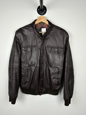 Vintage Four Winds Brown Leather Cropped Bomber Jacket Size S-image
