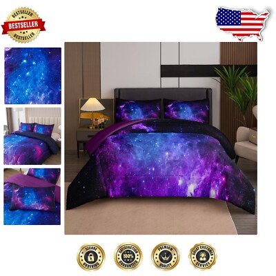Stylish Full Size Galaxy Comforter with Cartoon Geometric Pattern - 3 Pieces-image