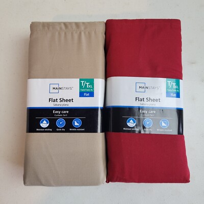 Mainstays Flat Sheet (2) Twin/Twin XL Red Brown Brand New OST-image