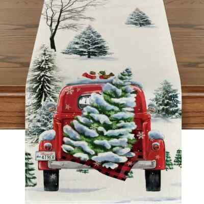 BRAND NEW IN PKG truck with christmas tree Christmas  Print Table Runner 13 x 72-image