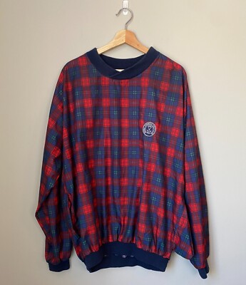 VINTAGE Bruce Clark Men's Size Large Golf Rain Plaid Pullover Windbreaker Jacket-image