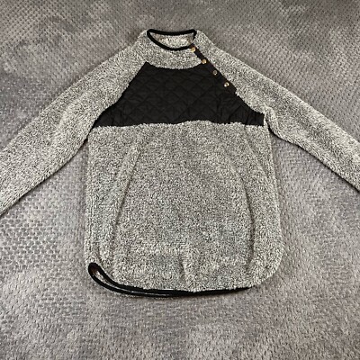 Pink Lily Women Small Asymmetrical Snap-Up Gray Fleece Faux Fur Pullover Cozy-image