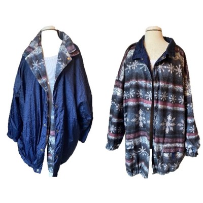 Vintage Y2K Womens PLUS Blue Holiday Cargo Reversible Windbreaker Jacket 4X-image