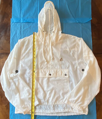 VTG Izod Pullover Windbreaker Rain Jacket Hooded Men's Size Small White AS-IS-image