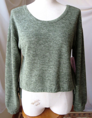 CRAVE FAME JUNIORS CROPPED SHIRT LONG SLV SCOOP NECK SUPER SOFT & COZY TOP L NEW-image