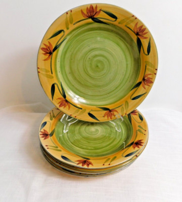 G6 - Pier 1 Imports Hand Painted Stoneware Elizabeth Dinner Plates Lot of 6-image