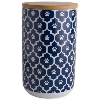 Design Imports CAMZ10427 Nautical Blue Paw Lattice Print Ceramic Treat Canister-image