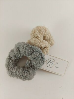 Scrunchies Hair Ties Super Soft Cozy Comfort Set of 2 pc set 1 beige & 1 gray-image