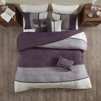 BEAUTIFUL ULTRA SOFT PLUSH COZY PURPLE LIGHT CHARCOAL GREY CHIC COMFORTER SET -image