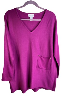 1044. soft surroundings soft cozy dark pink long line pullover sweater sz M-image