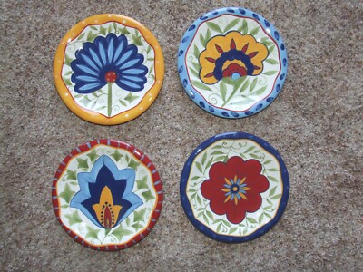 PIER 1 EUC FLORAL (FLORAL CENTER) SALAD / LUNCHEON PLATE x4 ASSORTED DESIGNS NR-image