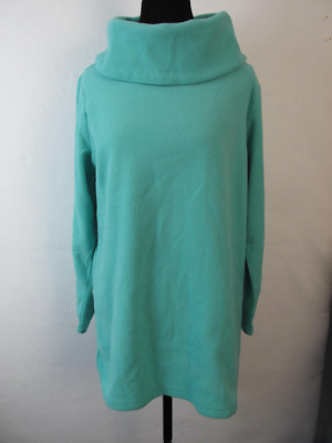 D & Co. Woman Green Fleece Tunic Top Size M Cowl Neck Slits Stretch Soft Cozy-image