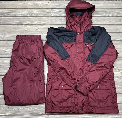 Vintage Woolrich Men Red Packable Hooded Rain Windbreaker Outfit Pants Large-image