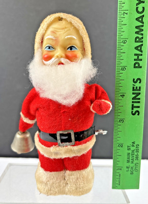 1950'S Vintage Alps Mechanical Santa Claus Ringing Bell Wind Up Toy WORKS VIDEO-image