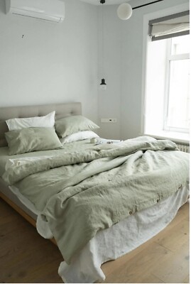 Linen Duvet covers King Queen Custom Size Duvet Covers Sage Green Bedding Set-image
