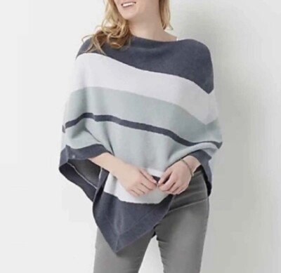 Barefoot Dreams Cozy Chic Lite Knit Poncho Women Size OS Gray Coastal Grandma-image