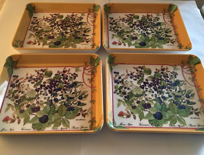Set of 4 Design Imports Small Mixed Blueberries Berry Bush Melamine Trays Italy-image