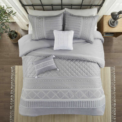 NEW! ~ COZY MODERN CHIC GREY WHITE GEOMETRIC STITCHING LUXURY SOFT COMFORTER SET-image