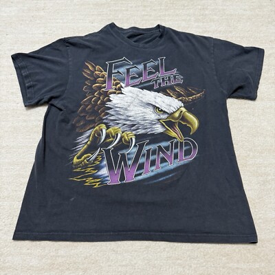 Vintage American Thunder Feel The Wind Black T-Shirt Men's M Eagle Distressed-image