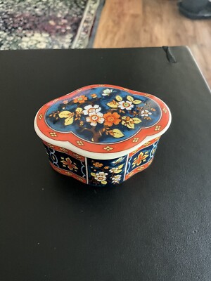Enesco Imports Japan Porcelain Trinket Dish With Asian Design Floral Butterfly-image