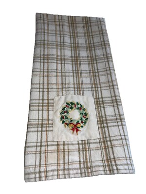VTG 2008 DII Design Imports CHRISTMAS WREATH Garden Plaids Dishcloth/Towel INDIA-image
