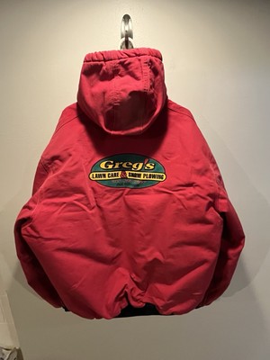 Vintage Carhartt Quilt Lined Jacket Men 2XL Tall J140 REDHooded Zip Up Printed-image