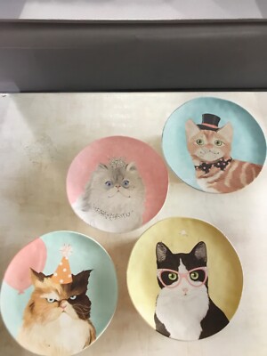 Pier 1 Imports Ironstone Party Cat Plates 8.75” Lot Set Of 3-image