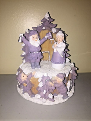 Vintage Resin Santa & Mrs. Claus with Elves, Music Box Santa Claus coming...-image