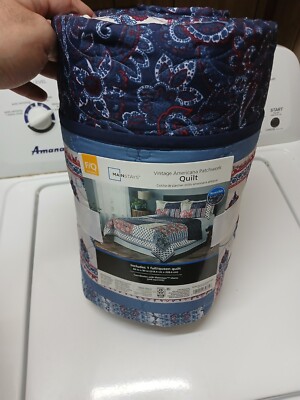 Red White Blue Vintage Americana Light Weight Patchwork Quilt Queen Reversible-image