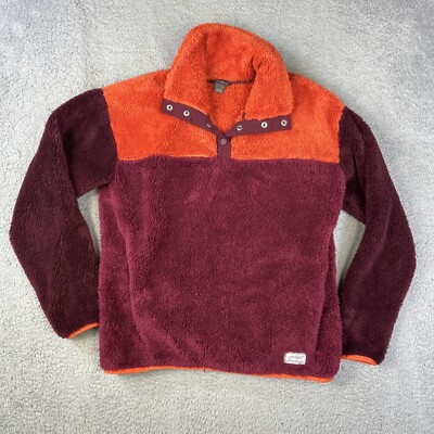 Eddie Bauer Fleece Womens Small Orange Maroon Sherpa Cozy Fuzzy Pile T Snap-image