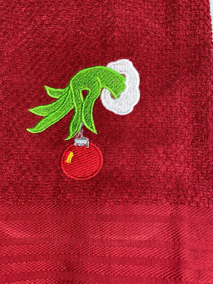 Embroidered Red Kitchen Hand Towel  Christmas Tree Ornament Holiday Theme BS2941-image