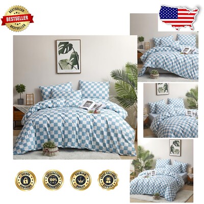 Modern Aqua Blue Plaid Comforter Set - Full Size, 3-Piece Bedding Ensemble-image