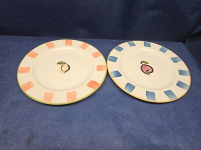 Vintage Rosanna Imports Italy Set/2 Dessert Plates Fruit Theme 2 Designs EUC -image